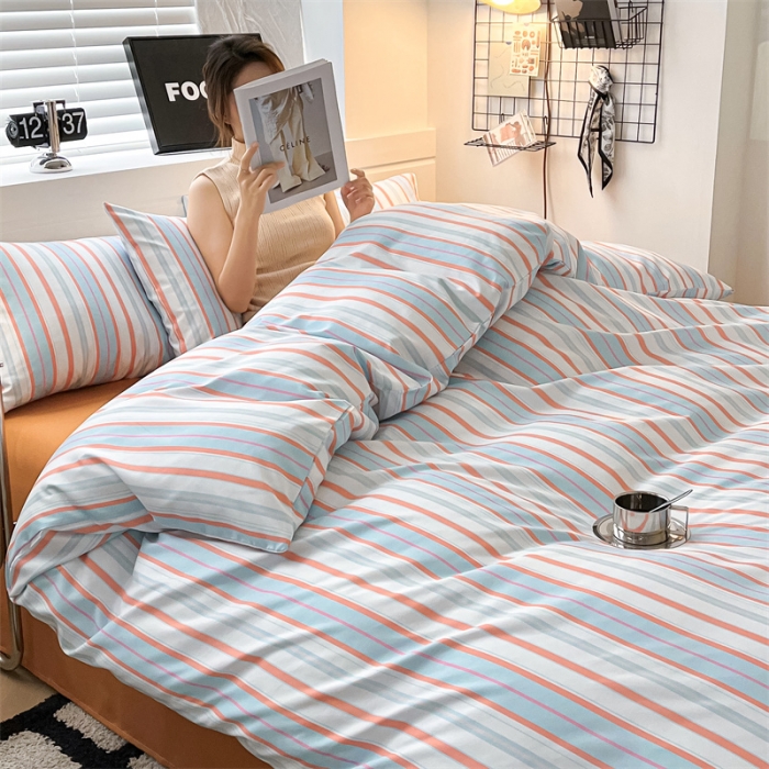 91家纺网 家纺一手货源 找家纺 眠帛家纺 2023新款极简色织水洗棉印花四件套 夏日兰