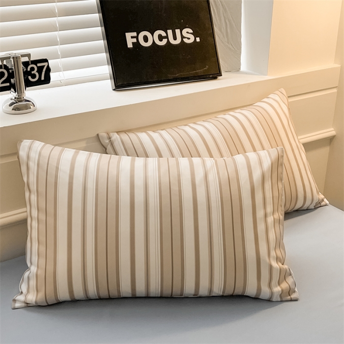 91家纺网 家纺一手货源 找家纺 眠帛家纺 2023新款极简色织水洗棉印花四件套 夏日驼