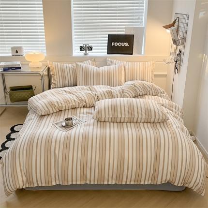 眠帛家纺 2023新款极简色织水洗棉印花四件套 夏日驼