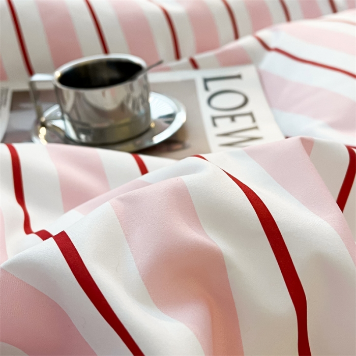 91家纺网 家纺一手货源 找家纺 眠帛家纺 2023新款极简色织水洗棉印花四件套 云舒粉