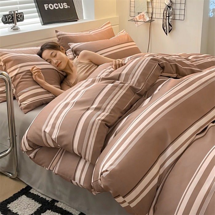 91家纺网 家纺一手货源 找家纺 眠帛家纺 2023新款极简色织水洗棉印花四件套 云舒咖