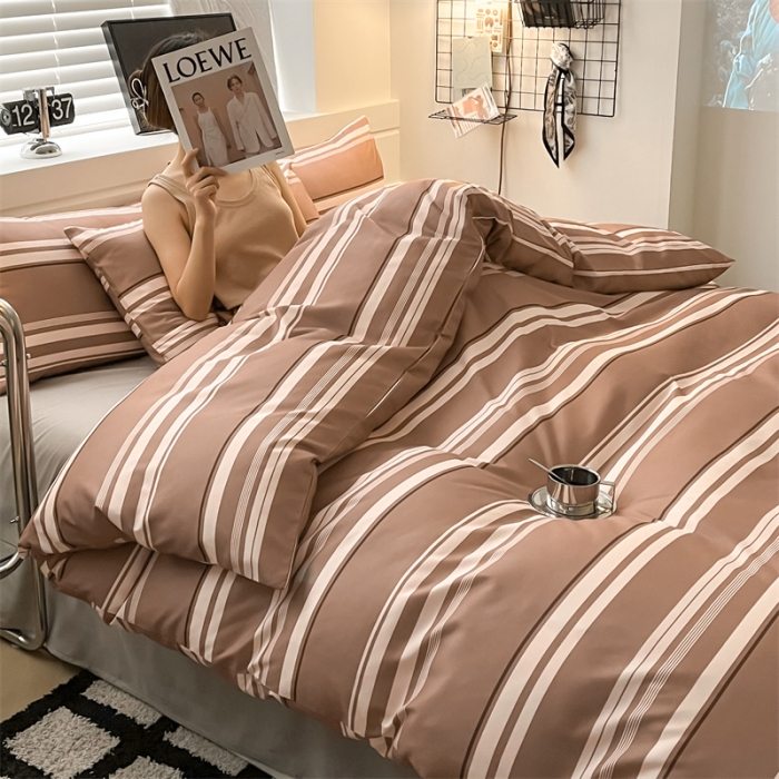 91家纺网 家纺一手货源 找家纺 眠帛家纺 2023新款极简色织水洗棉印花四件套 云舒咖