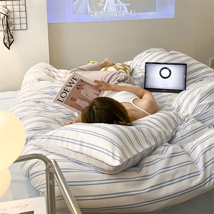 91家纺网 家纺一手货源 找家纺 眠帛家纺 2023新款极简色织水洗棉印花四件套 云舒兰