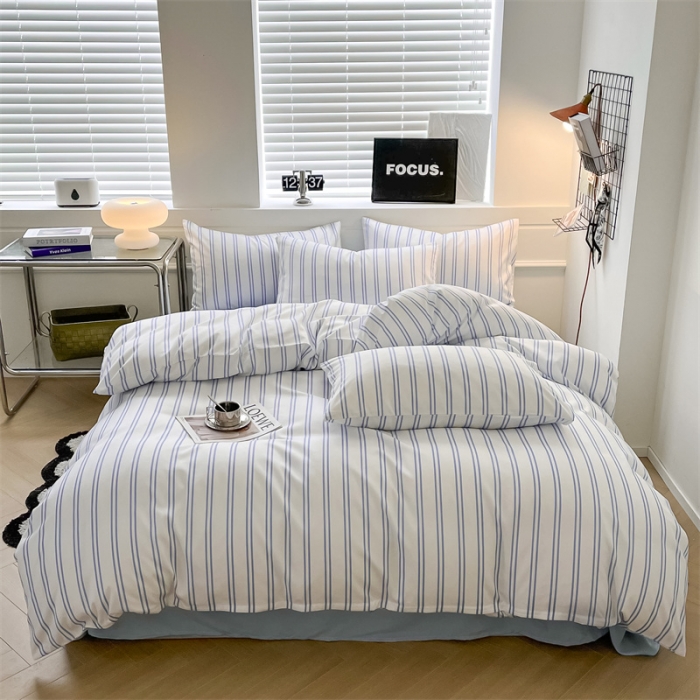 91家纺网 家纺一手货源 找家纺 眠帛家纺 2023新款极简色织水洗棉印花四件套 云舒兰