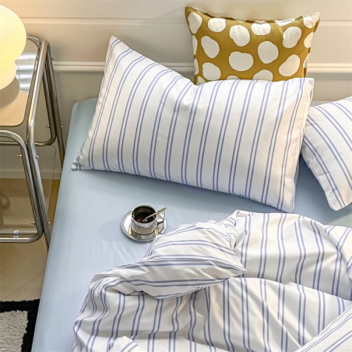 91家纺网 家纺一手货源 找家纺 眠帛家纺 2023新款极简色织水洗棉印花四件套 云舒兰