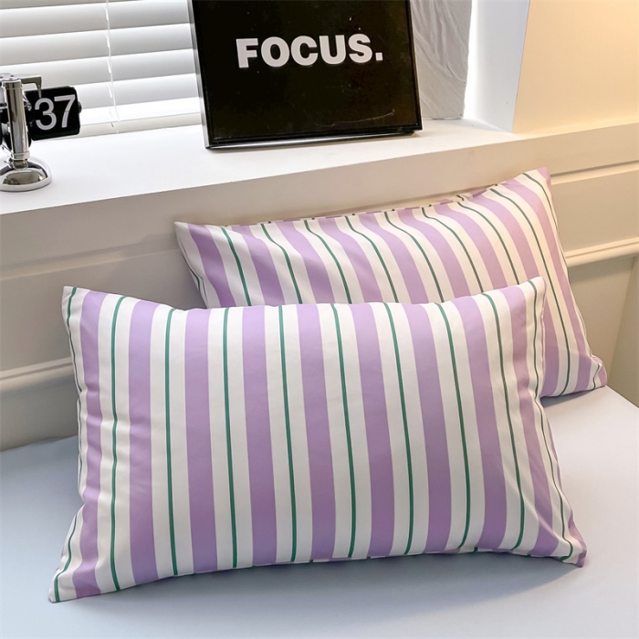 91家纺网 家纺一手货源 找家纺 眠帛家纺 2023新款极简色织水洗棉印花四件套 云舒紫