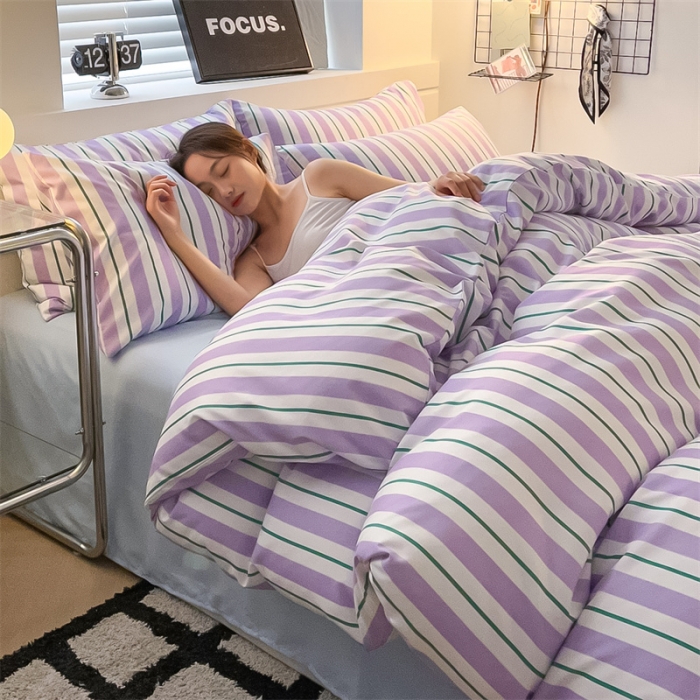 91家纺网 家纺一手货源 找家纺 眠帛家纺 2023新款极简色织水洗棉印花四件套 云舒紫