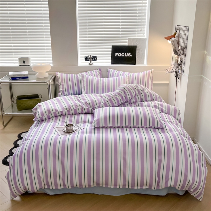 91家纺网 家纺一手货源 找家纺 眠帛家纺 2023新款极简色织水洗棉印花四件套 云舒紫