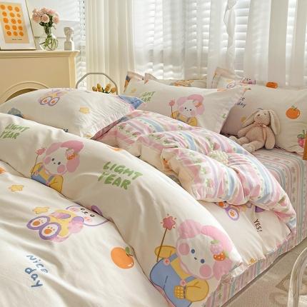 91家纺网 家纺一手货源 找家纺 总盛馨家纺 2023新款ins北欧风高支高密全棉喷气小清新纯棉四件套