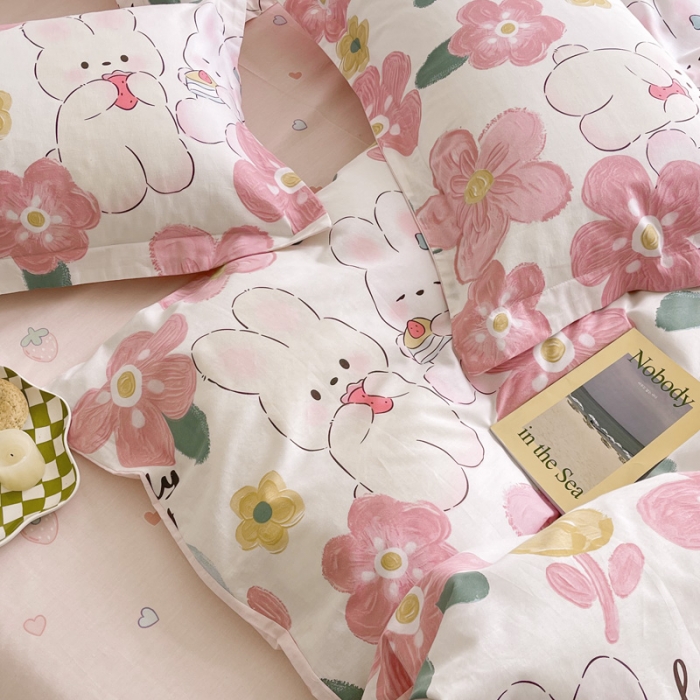 91家纺网 家纺一手货源 找家纺 盛馨家纺 全棉ins北欧风高支高密全棉喷气小清新纯棉四件套 花粉兔