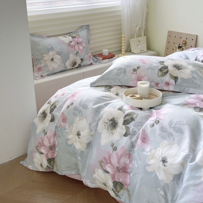 91家纺网 家纺一手货源 找家纺 盛馨家纺 全棉ins北欧风高支高密全棉喷气小清新纯棉四件套 花开富贵