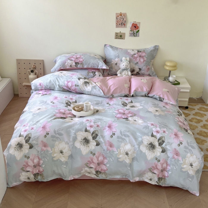 91家纺网 家纺一手货源 找家纺 盛馨家纺 全棉ins北欧风高支高密全棉喷气小清新纯棉四件套 花开富贵