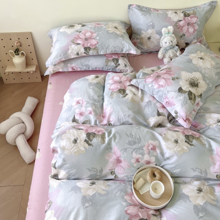 91家纺网 家纺一手货源 找家纺 盛馨家纺 全棉ins北欧风高支高密全棉喷气小清新纯棉四件套 花开富贵