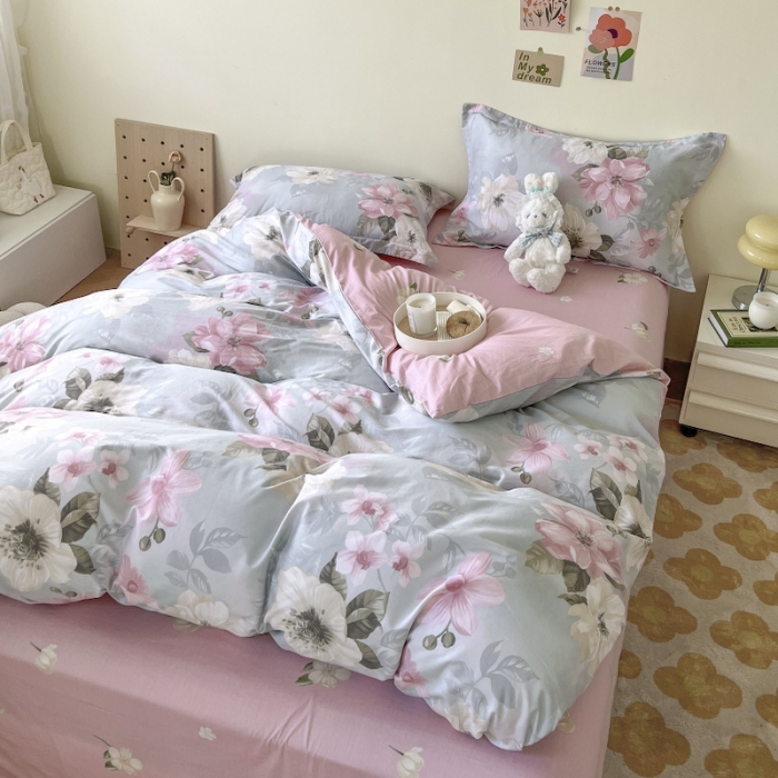 91家纺网 家纺一手货源 找家纺 盛馨家纺 全棉ins北欧风高支高密全棉喷气小清新纯棉四件套 花开富贵