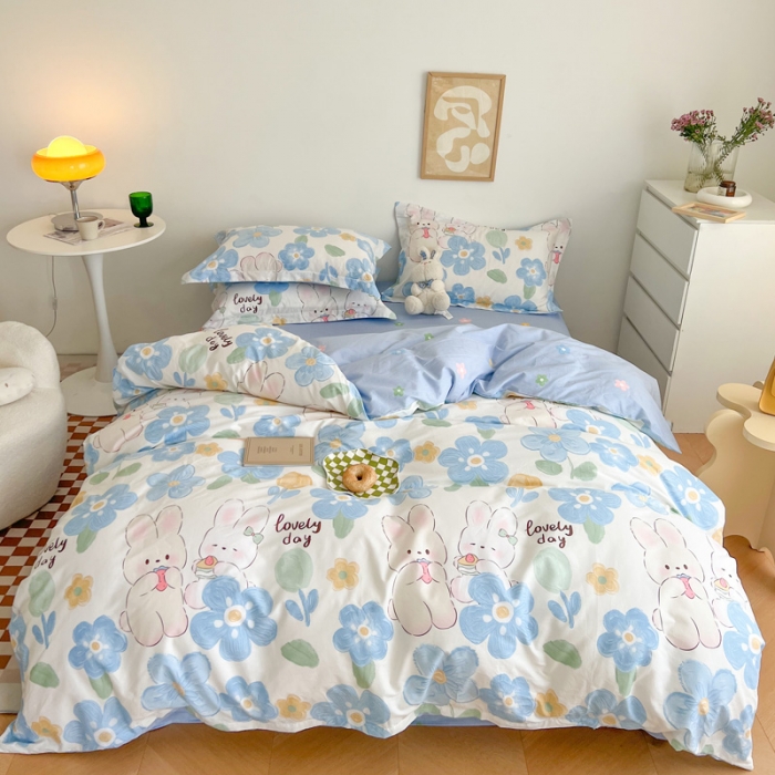 91家纺网 家纺一手货源 找家纺 盛馨家纺 全棉ins北欧风高支高密全棉喷气小清新纯棉四件套 花蓝兔