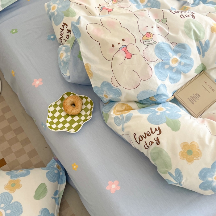 91家纺网 家纺一手货源 找家纺 盛馨家纺 全棉ins北欧风高支高密全棉喷气小清新纯棉四件套 花蓝兔