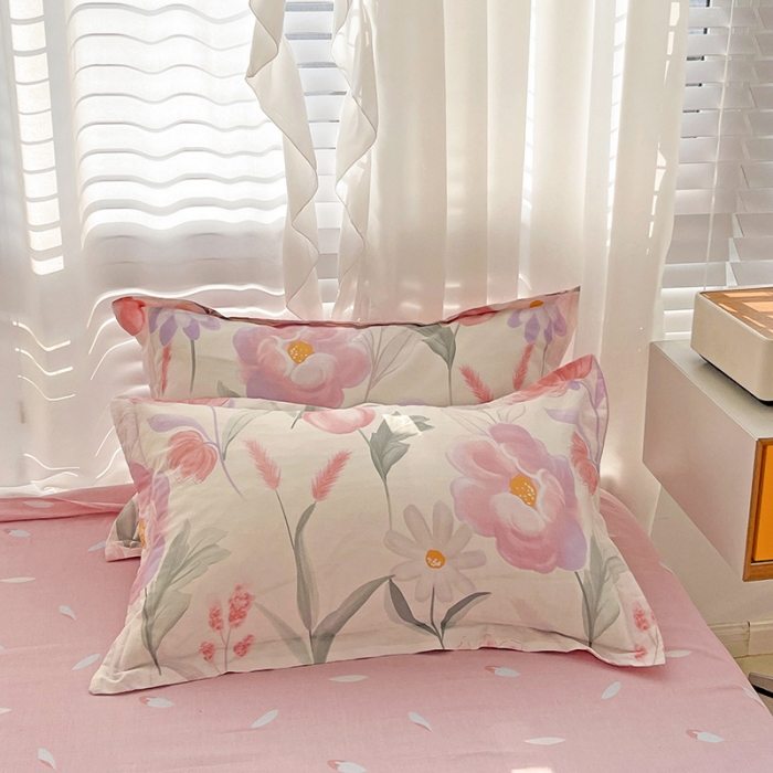 91家纺网 家纺一手货源 找家纺 盛馨家纺 全棉ins北欧风高支高密全棉喷气小清新纯棉四件套 花胥梦粉