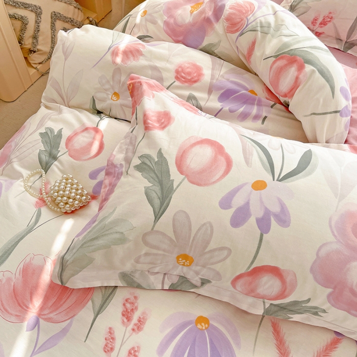 91家纺网 家纺一手货源 找家纺 盛馨家纺 全棉ins北欧风高支高密全棉喷气小清新纯棉四件套 花胥梦粉