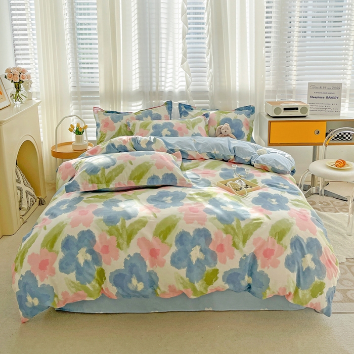 91家纺网 家纺一手货源 找家纺 盛馨家纺 全棉ins北欧风高支高密全棉喷气小清新纯棉四件套 花韵