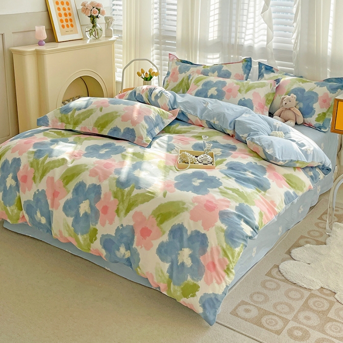 91家纺网 家纺一手货源 找家纺 盛馨家纺 全棉ins北欧风高支高密全棉喷气小清新纯棉四件套 花韵