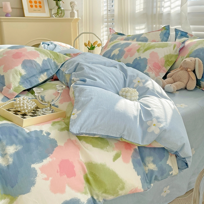 91家纺网 家纺一手货源 找家纺 盛馨家纺 全棉ins北欧风高支高密全棉喷气小清新纯棉四件套 花韵