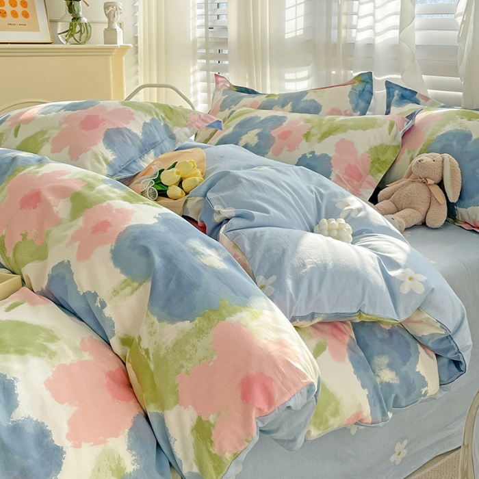 91家纺网 家纺一手货源 找家纺 盛馨家纺 全棉ins北欧风高支高密全棉喷气小清新纯棉四件套 花韵