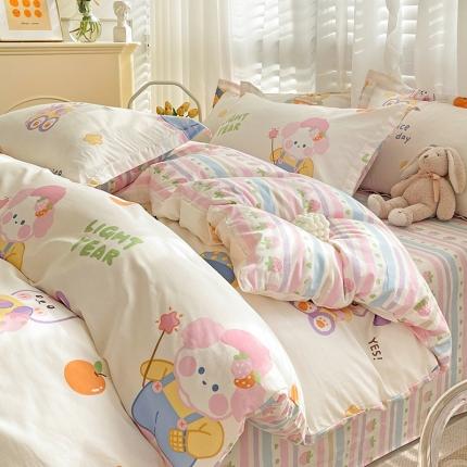 盛馨家纺 全棉ins北欧风高支高密全棉喷气小清新纯棉四件套 萌宠乐园