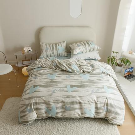 91家纺网 家纺一手货源 找家纺 珺柔 2023新款13070全棉四件套-第3批 条纹爱心