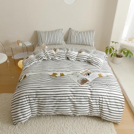91家纺网 家纺一手货源 找家纺 珺柔 2023新款13070全棉四件套-第3批 线条熊兔