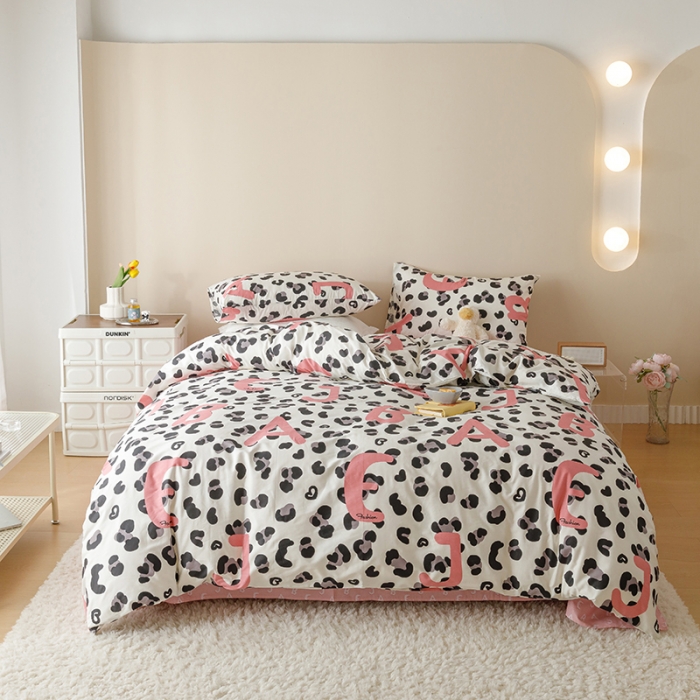 91家纺网 家纺一手货源 找家纺 珺柔 2023新款13070全棉四件套-第3批 豹纹粉