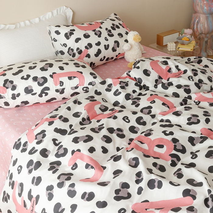 91家纺网 家纺一手货源 找家纺 珺柔 2023新款13070全棉四件套-第3批 豹纹粉