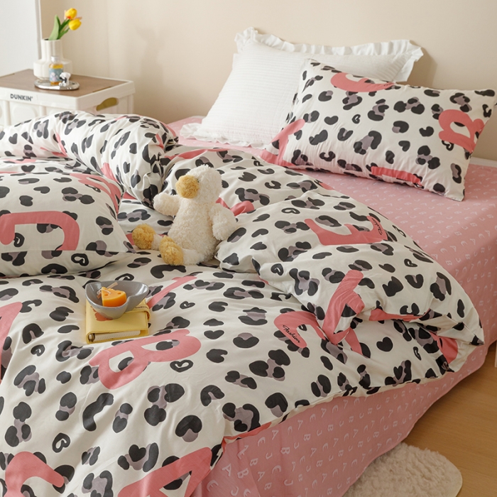 91家纺网 家纺一手货源 找家纺 珺柔 2023新款13070全棉四件套-第3批 豹纹粉