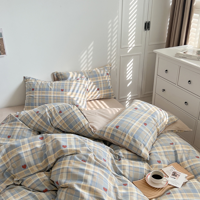 91家纺网 家纺一手货源 找家纺 麦伦家居 2023春夏新品ins小清新简约全棉斜纹四件套 律动蓝