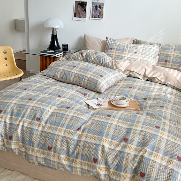 91家纺网 家纺一手货源 找家纺 麦伦家居 2023春夏新品ins小清新简约全棉斜纹四件套 律动蓝