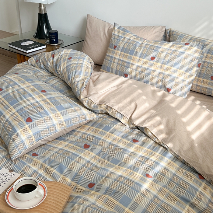 91家纺网 家纺一手货源 找家纺 麦伦家居 2023春夏新品ins小清新简约全棉斜纹四件套 律动蓝