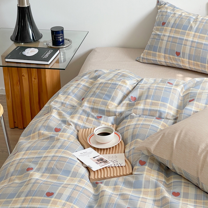 91家纺网 家纺一手货源 找家纺 麦伦家居 2023春夏新品ins小清新简约全棉斜纹四件套 律动蓝