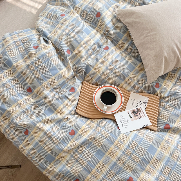 91家纺网 家纺一手货源 找家纺 麦伦家居 2023春夏新品ins小清新简约全棉斜纹四件套 律动蓝