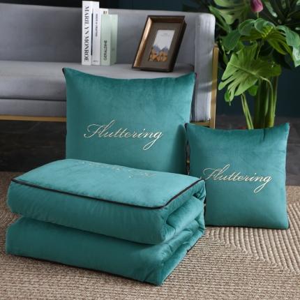 金纳抱枕被 2023新款水晶绒刺绣款抱枕被 简约-绿色