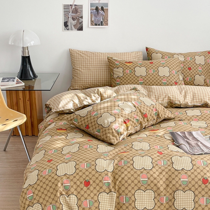 91家纺网 家纺一手货源 找家纺 呗旺鹿 2023新款13372舒适极简休闲风全棉纯棉印花四件套 保罗