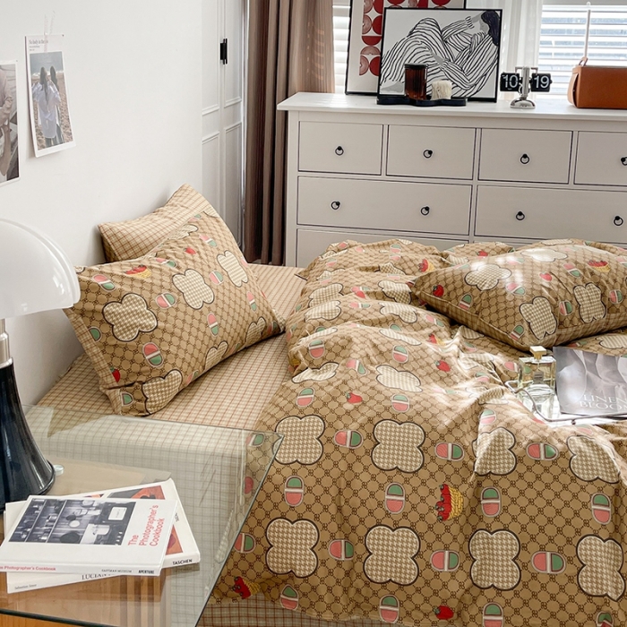 91家纺网 家纺一手货源 找家纺 呗旺鹿 2023新款13372舒适极简休闲风全棉纯棉印花四件套 保罗