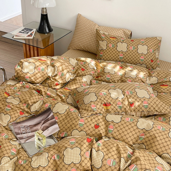 91家纺网 家纺一手货源 找家纺 呗旺鹿 2023新款13372舒适极简休闲风全棉纯棉印花四件套 保罗