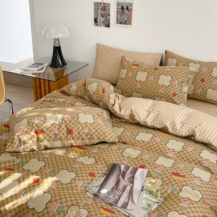 91家纺网 家纺一手货源 找家纺 呗旺鹿 2023新款13372舒适极简休闲风全棉纯棉印花四件套 保罗