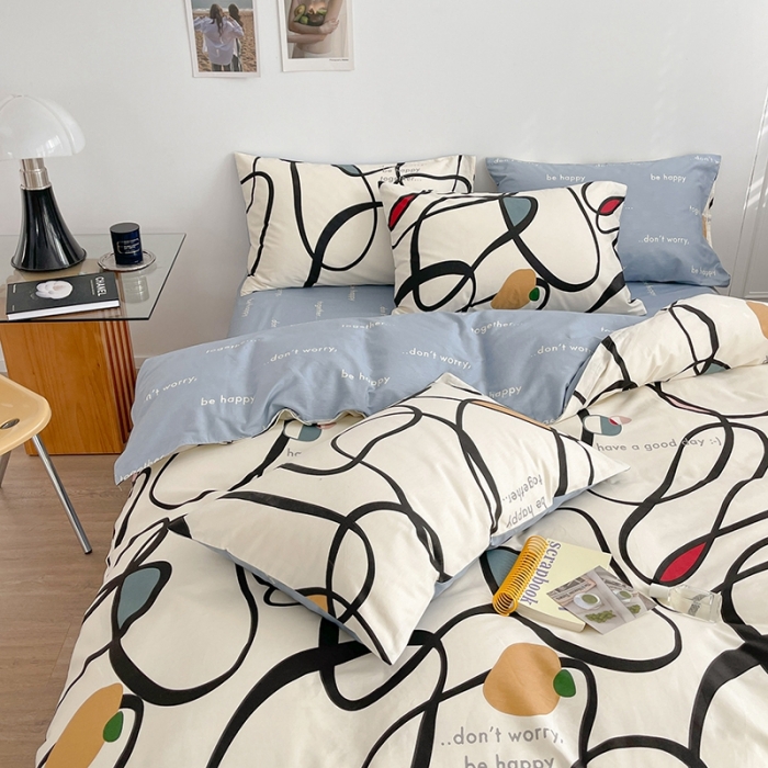 91家纺网 家纺一手货源 找家纺 呗旺鹿 2023新款13372舒适极简休闲风全棉纯棉印花四件套 朗尼