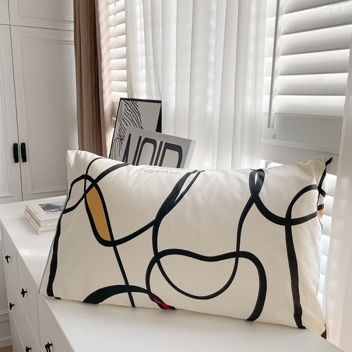 91家纺网 家纺一手货源 找家纺 呗旺鹿 2023新款13372舒适极简休闲风全棉纯棉印花四件套 朗尼