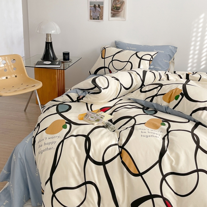 91家纺网 家纺一手货源 找家纺 呗旺鹿 2023新款13372舒适极简休闲风全棉纯棉印花四件套 朗尼