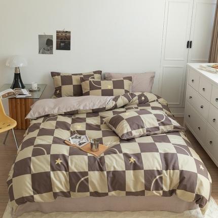 91家纺网 家纺一手货源 找家纺 呗旺鹿 2023新款13372舒适极简休闲风全棉纯棉印花四件套 巧乐兹