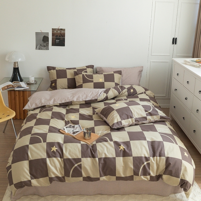 91家纺网 家纺一手货源 找家纺 呗旺鹿 2023新款13372舒适极简休闲风全棉纯棉印花四件套 巧乐兹