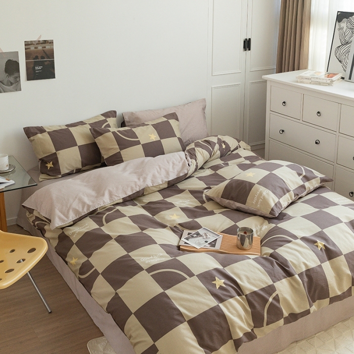 91家纺网 家纺一手货源 找家纺 呗旺鹿 2023新款13372舒适极简休闲风全棉纯棉印花四件套 巧乐兹