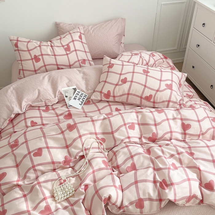 91家纺网 家纺一手货源 找家纺 呗旺鹿 2023新款13372舒适极简休闲风全棉纯棉印花四件套 心语