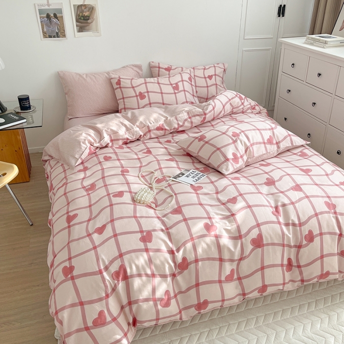 91家纺网 家纺一手货源 找家纺 呗旺鹿 2023新款13372舒适极简休闲风全棉纯棉印花四件套 心语